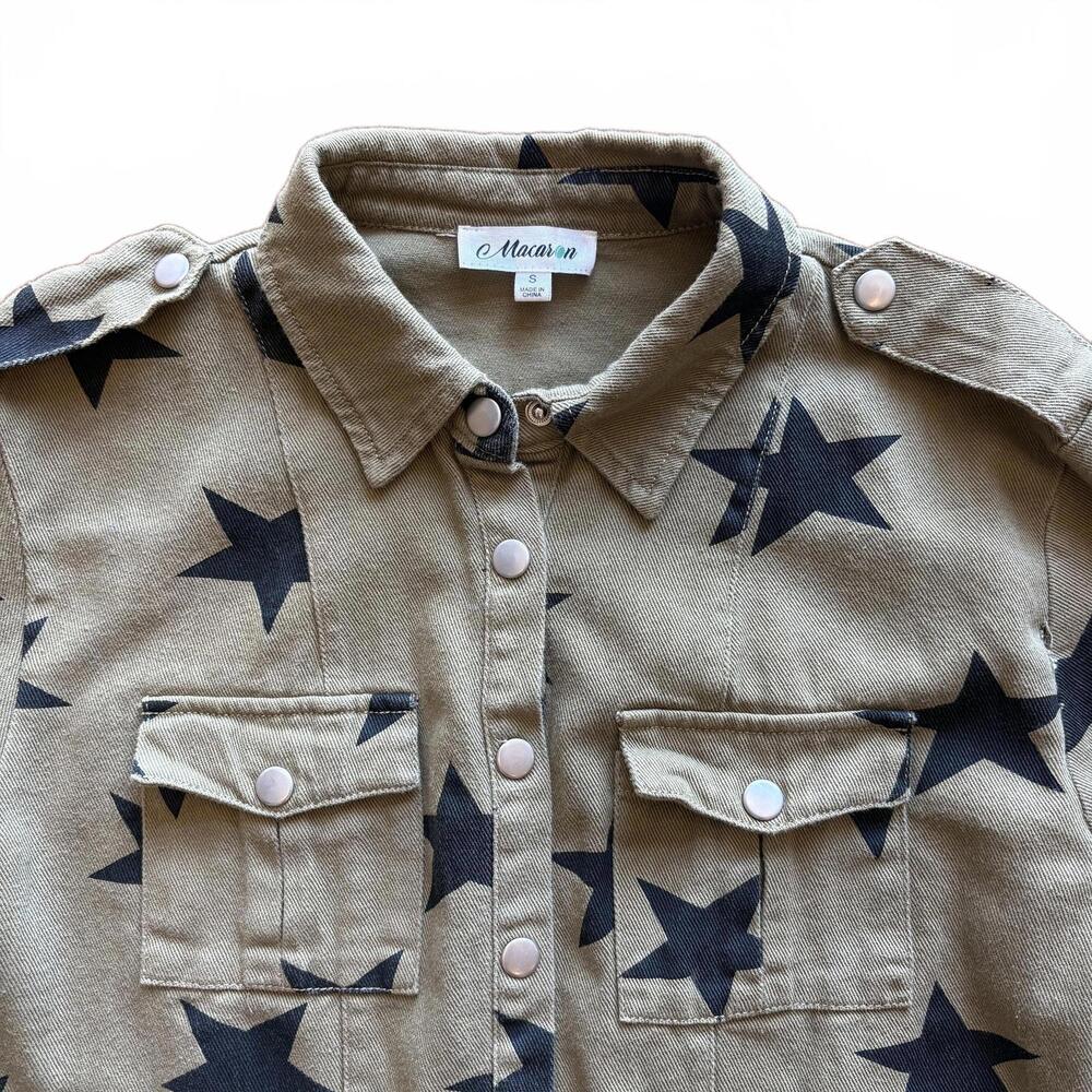 Macaron Star Print Lightweight Button Up Jacket - Picture 2 of 4